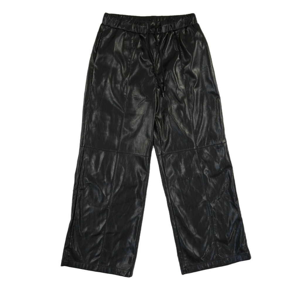 NEW Evereve Women's Size Medium‎ Black Faux Leather Wide Leg Pants Jordan